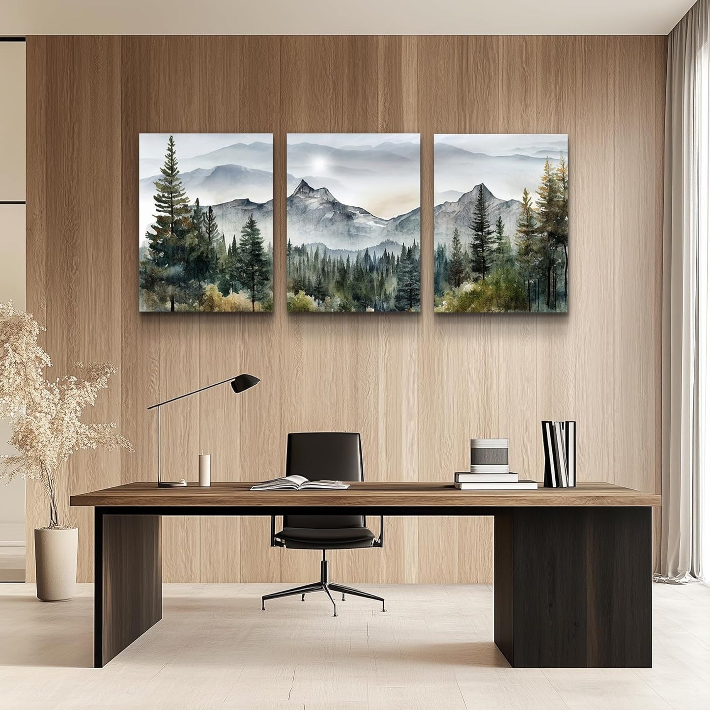 MHARTK66 Wall Art for Living Room Modern Wall Decor for Bedroom Office Decor Abstract Mountain Forest Landscapes Ink Painting 3 Piece Framed Canvas Art Prints Ready to Hang Wall Pictures Home Decor