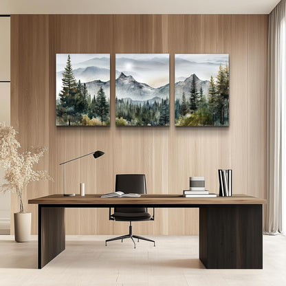 MHARTK66 Wall Art for Living Room Modern Wall Decor for Bedroom Office Decor Abstract Mountain Forest Landscapes Ink Painting 3 Piece Framed Canvas Art Prints Ready to Hang Wall Pictures Home Decor