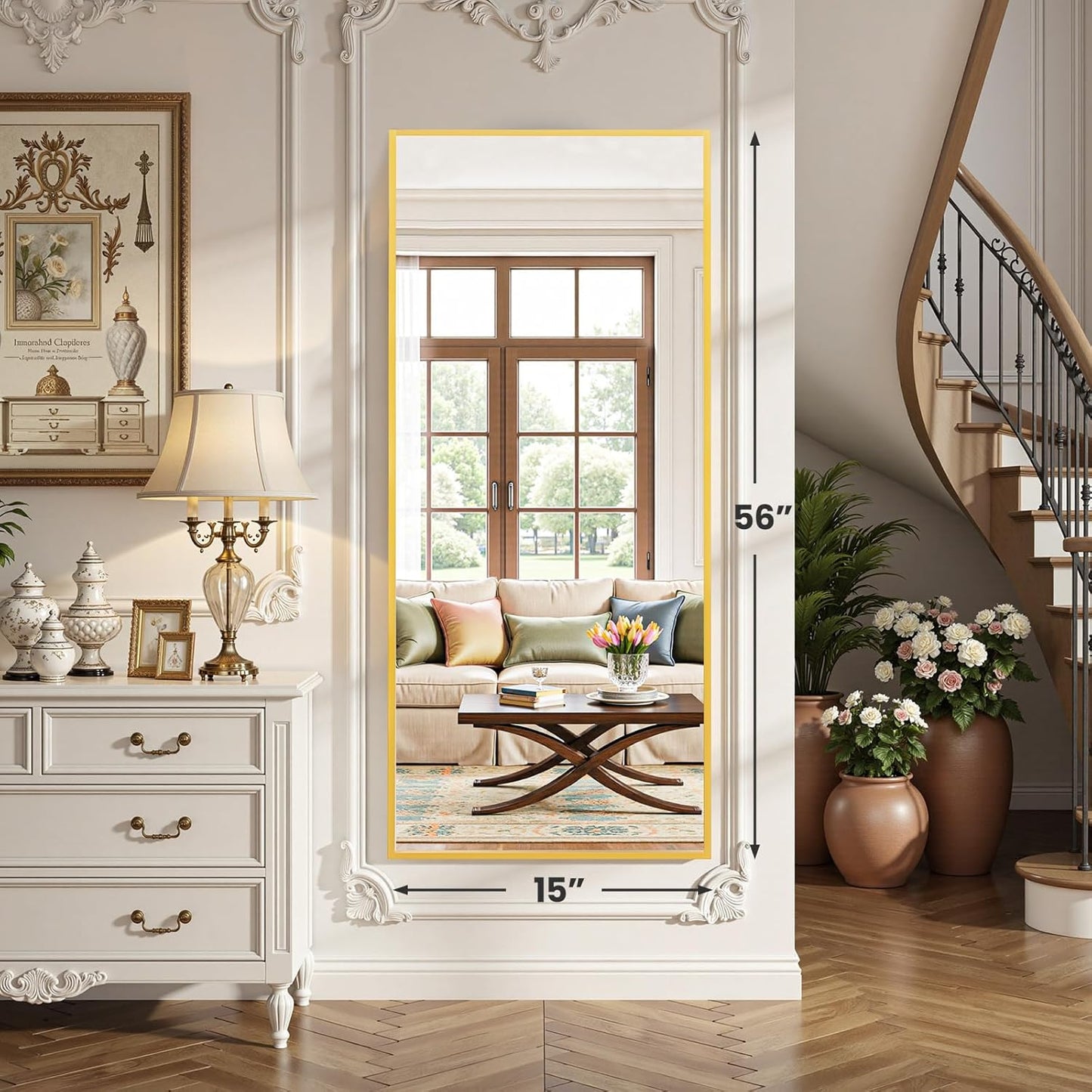 OLIXIS Black Arched Full Length Mirror 60"x16" for Bedroom, Full Body Mirror with Stand, Hanging or Leaning for Wall, Aluminum Alloy Thin Frame Floor Standing for Living Room