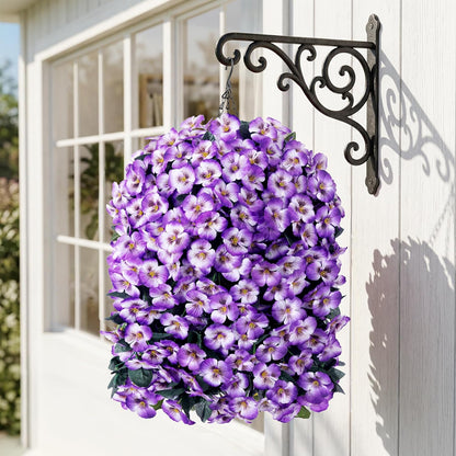 HyeFlora Artificial Flowers for Outdoors, 2pcs Faux Silk Pansies Flowers UV Resistant Fake Hanging Flower Plants for Outside Planters Porch Yard Patio Window Box (Mix Purple)