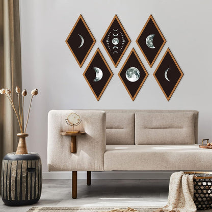 Sintuff 6 Pieces Gothic Wall Decor Boho Sun Moon Phases Wall Art Gothic Minimalist Stars Sun Hanging Wooden Home Decor Farmhouse Pediments for Gallery Living Bedroom Room(Mushroom)
