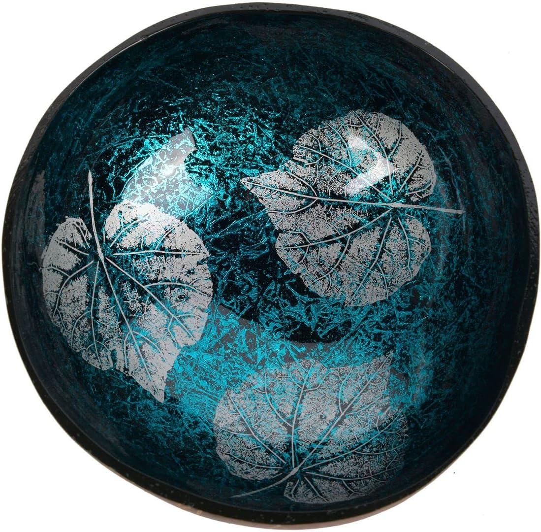 ChezMax Natural Coconut Bowl with Mother of Pearl Inlays - Key Bowl & Fruit Snack Holder (Blue-Gold)