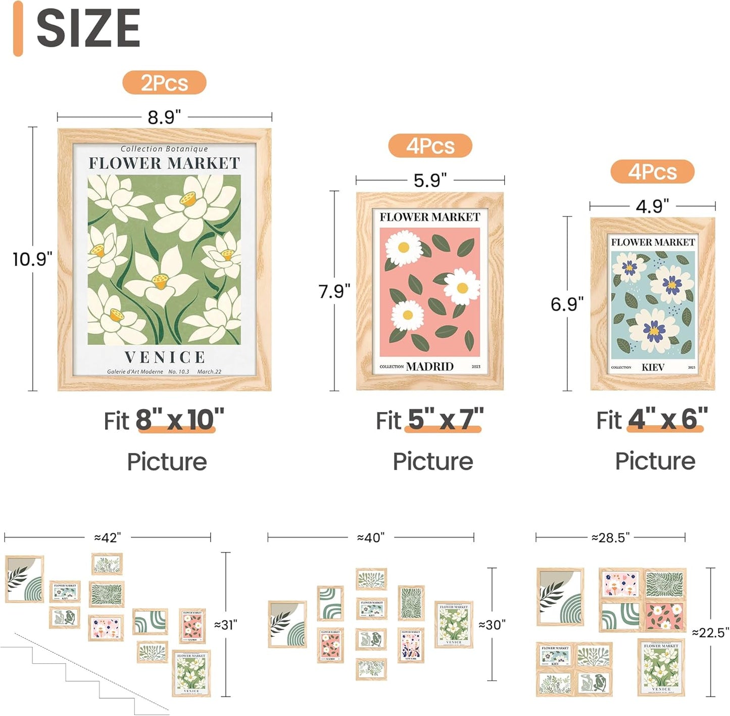 upsimples 10 Pack Picture Frames Collage Wall Decor for Mounting or Tabletop Display, Photo Gallery Frame Set for Family, Multi Sizes Including 8x10, 5x7, 4x6, Black