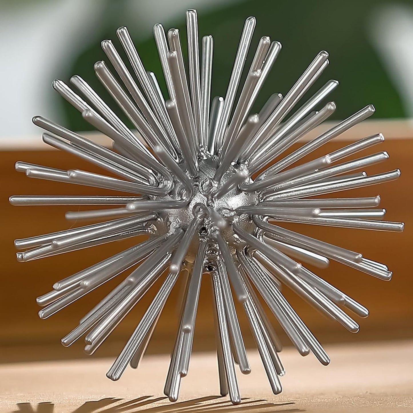 Metal Decorative Starburst Ball, 6 Inch Gold Sphere Decor, Spiky Star Burst Tabletop Sculpture, Mid-Century Modern Metal Spike Ball for Home, Living Room, Office & Shelf Decor