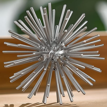 Metal Decorative Starburst Ball, 6 Inch Gold Sphere Decor, Spiky Star Burst Tabletop Sculpture, Mid-Century Modern Metal Spike Ball for Home, Living Room, Office & Shelf Decor