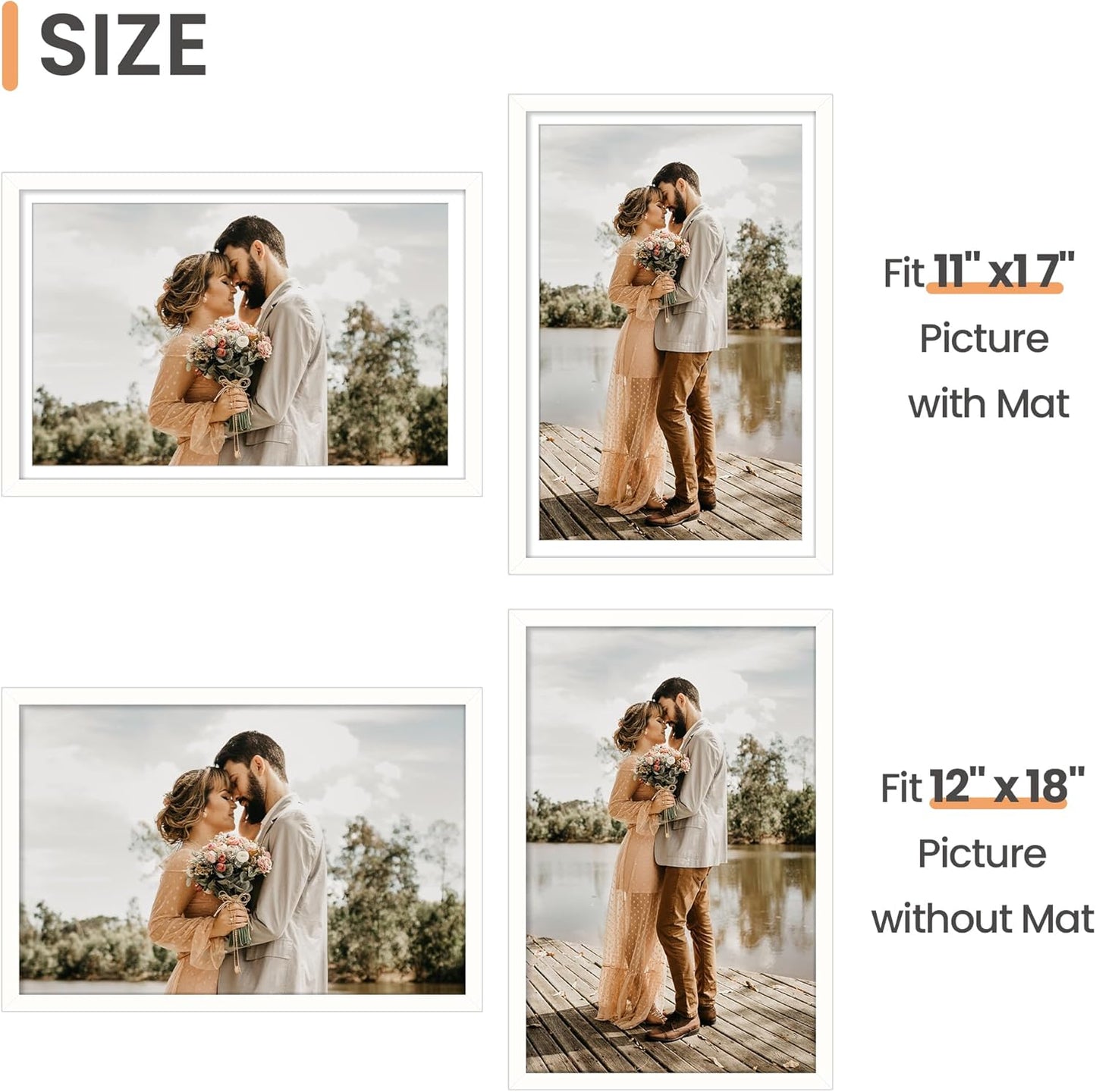 upsimples 11x14 Picture Frame Set of 5, Display Pictures 8x10 with Mat or 11x14 Without Mat, Wall Gallery Photo Frames, Black