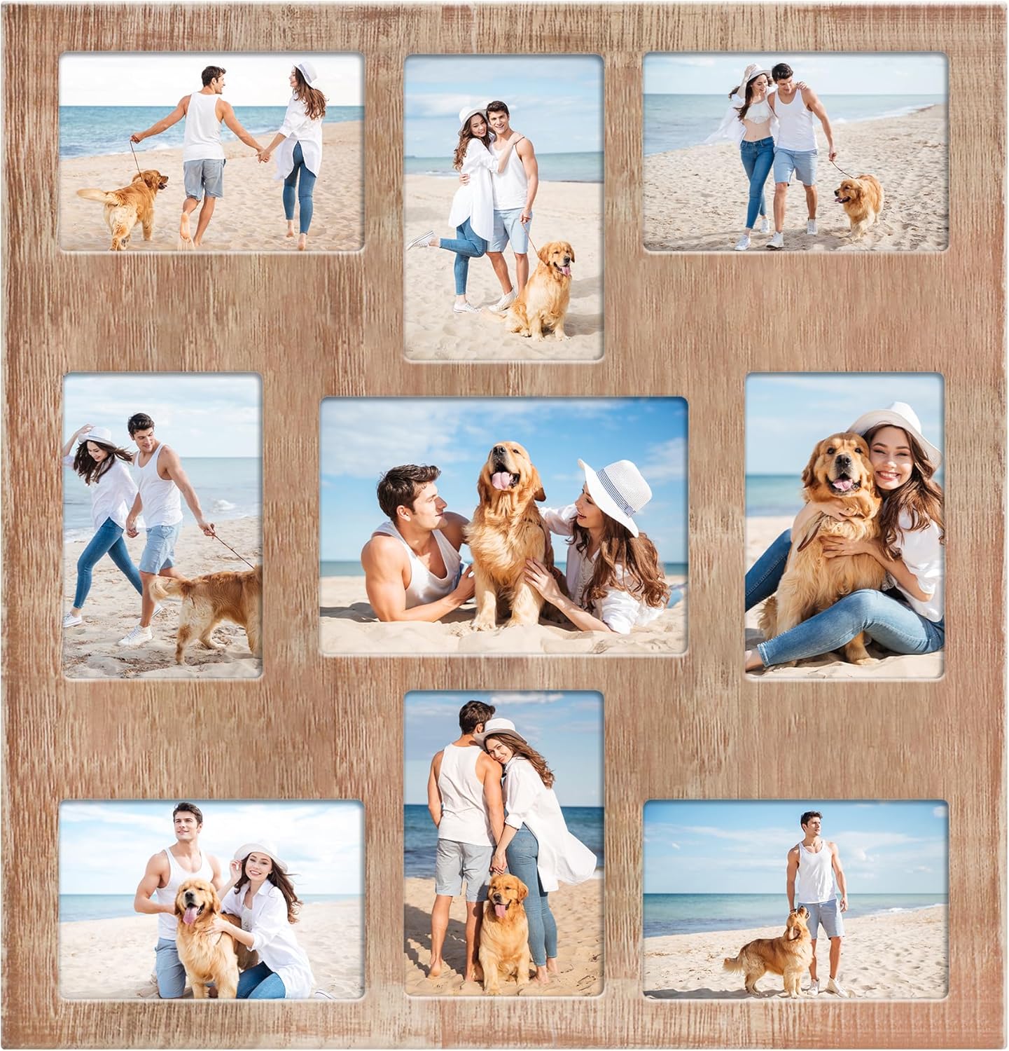 YESKAY 4x6 Picture Frame Collage for Wall Decor, Multiple Photo Collage Frames with Tempered Glass, 7-Opening for 4 x 6 Picture Frames, Rustic Brown, 1 Pack