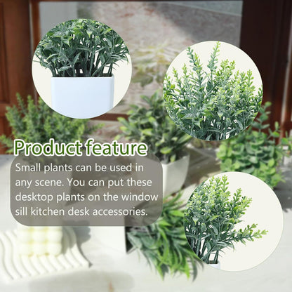 GREENTIME 4 Pack Fake Plants in Black Pot Mini Artificial Eucalyptus Potted Plant Small Faux Grass Greenery Potted for Indoor Home Office Farmhouse Bathroom Table Decoration
