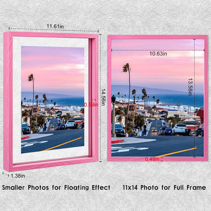 MUYE 11x14 Floating Frame Set of 2,Double Glass Rustic Frame,Display Any Size Photo up to 11x14,Wall Mount or Tabletop Standing,Natural