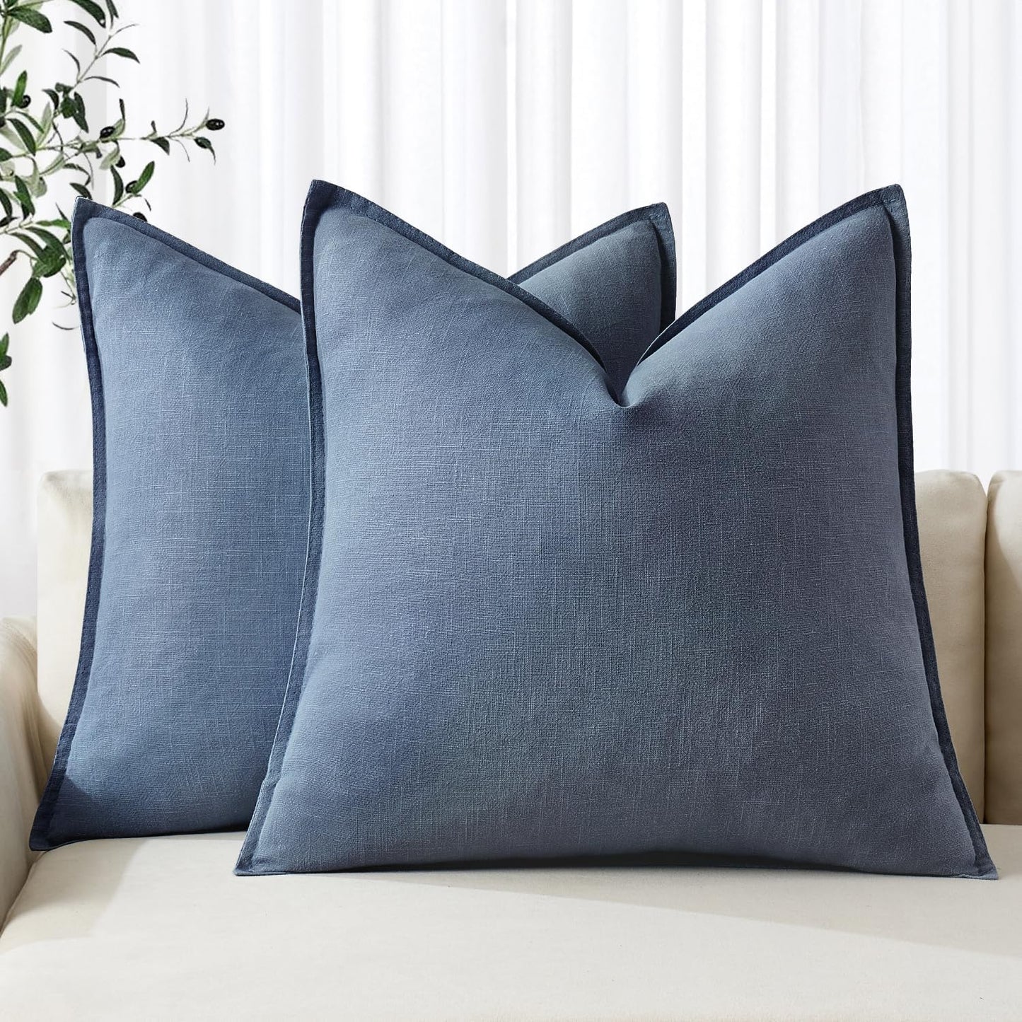 MIULEE Decorative Linen Euro Sham Pillow Covers 26x26 Cream White Boho Farmhouse Neutral Couch Throw Pillows for Bed Pack of 2 Accent Modern Pillowcase Sofa Livingroom Home Decor