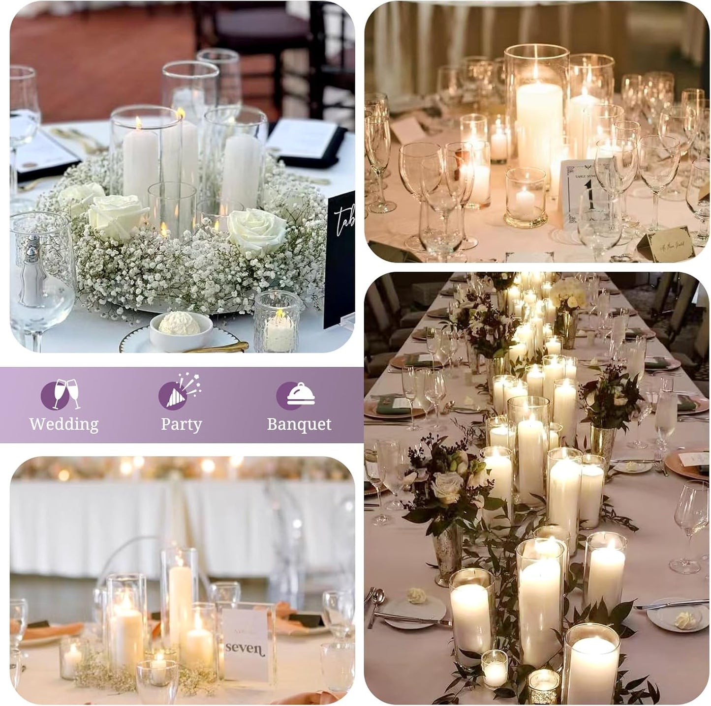 24 PCS Hurricane Candle Holder, 2.5" W x 14" H Open Ended Glass Candle Cylinder Sleeve, Clear Glass Cylinder Candle Holder, Open Flame Candle Chimney Tube Cover, Bottomless Cylindrical Glass