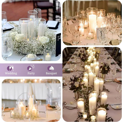 24 PCS Hurricane Candle Holder, 2.5" W x 14" H Open Ended Glass Candle Cylinder Sleeve, Clear Glass Cylinder Candle Holder, Open Flame Candle Chimney Tube Cover, Bottomless Cylindrical Glass