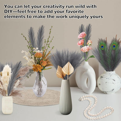 30pcs Pampas Grass Decor,21" Artificial Pompous Grass Bulk,Small Vase Filler Pompas Grass for Home Wedding Living Room Wall Party Decoration (Beige,Light Brown, 21 Inch 30 Pcs)