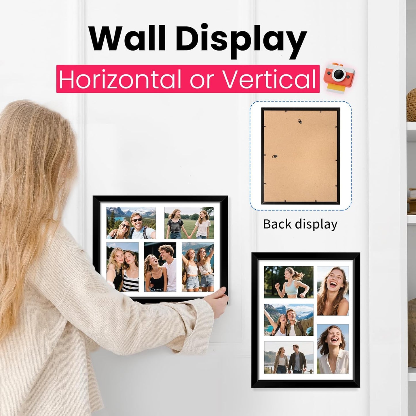 FIXSMITH 8x10 Picture Frame Set of 2, Photo Frame with HD Plexiglass, Display Pictures 5x7 with Mat or 8x10 Without Mat Multi Picture Frames Collage for Tabletop or Wall Display, Black