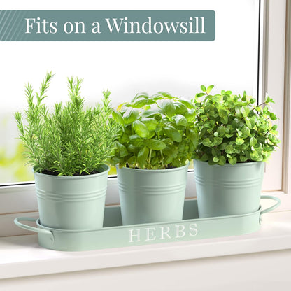 Barnyard Designs Indoor Herb Garden Planter Set with Tray, Metal Windowsill Plant Pots with Drainage for Outdoor or Indoor Plants, Set/3 (White)