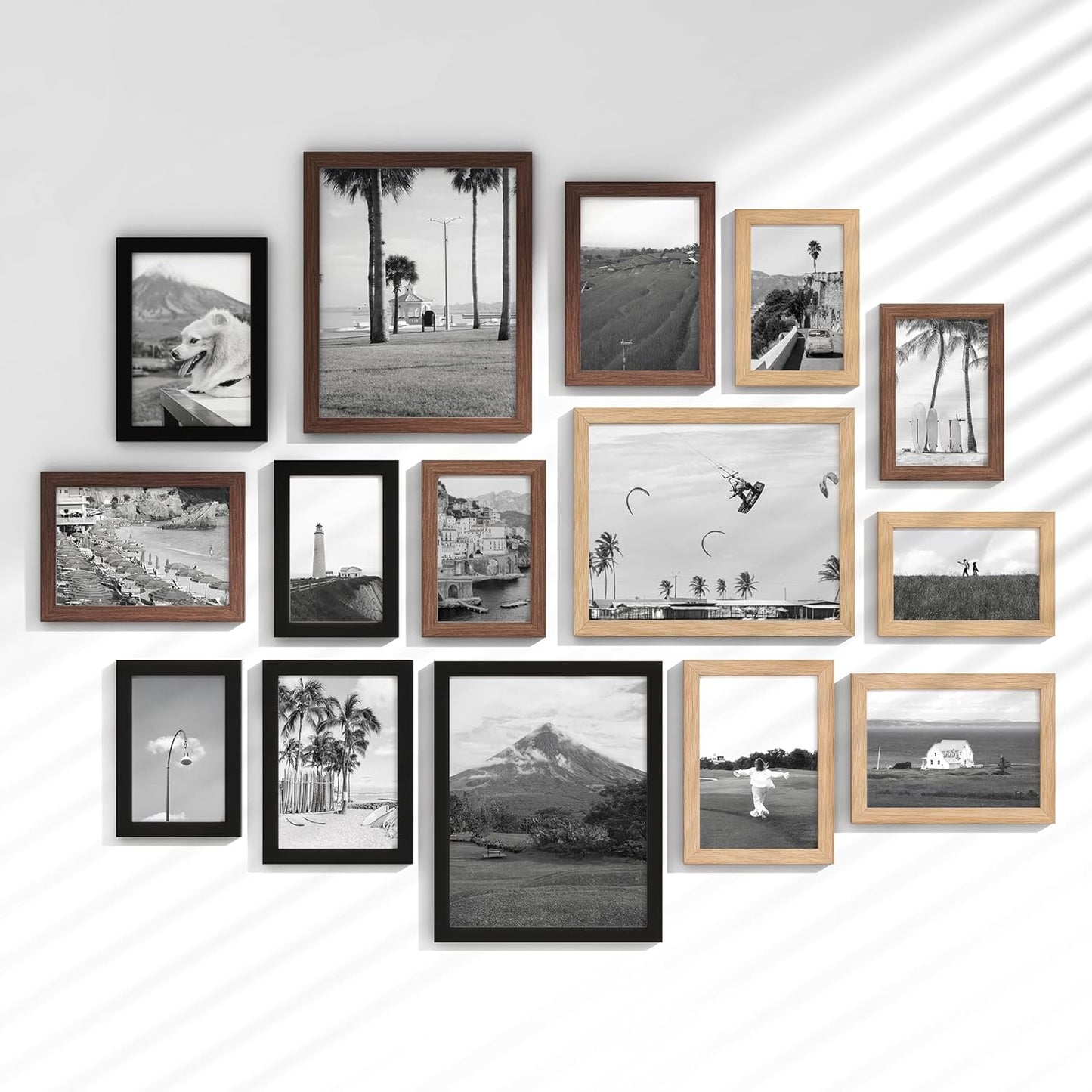 Venusmiles 15 Pack Picture Frames Collage Wall Decor, Gallery Frame Set for Wall Mounting or Tabletop Display, Multi Sizes Including 3pcs 8x10, 6pcs 5x7, 6pcs 4x6, Oak