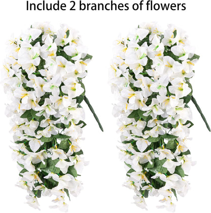Faux Bougainvillea Artificial Flowers Plants for Outdoor Outside Decoration, 2 PCS Red Fake Flowers UV Resistant Look Real Silk Long Trailing Vines for Front Door Porch Planter Urn Patio Garden Yard