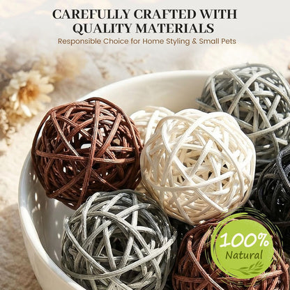 DomeStar 24PCS Brown Decorative Balls for Bowl Centerpiece, 2 Inch Rattan Balls Bowl Fillers Decor - Wicker Twig Orbs Spheres, Wedding Home Vase Table Decor