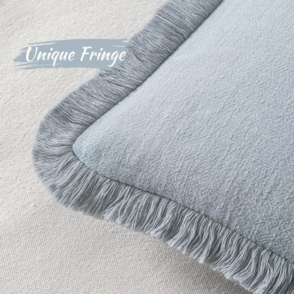 MIULEE Decorative Throw Pillow Covers Neutral Linen Fringe Throw Pillows Set of 2 Natural Beige Boho Farmhouse Cushion Covers with Tassels for Couch Sofa Bed Spring Home Decor 20x20 Inch