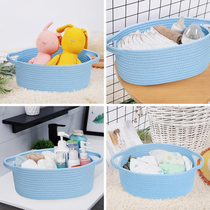 ABenkle Small Basket with Handles, Boho Decorative Rope Woven Dog Cat Toy Storage Bin Shelf Storage Organizer, Easter Christmas Gift Basket, 12"x8"x5", White