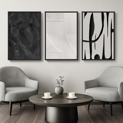 Large Framed Black and White Abstract Wall Art for Living Room, 3 Piece Big Modern Canvas Prints Paintings Artwork for Walls, Minimalist Abstract Art Pictures for Hallway, Office Wall Decor 24x36 In