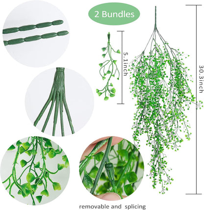 RECUTMS Fake Hanging Plants Artificial Ferns for Outdoor Hanging Faux Plants Vine Ivy Faux Fern Hanging Vines Wall Plants for Home Garden Party Wedding Decor (White 4P)
