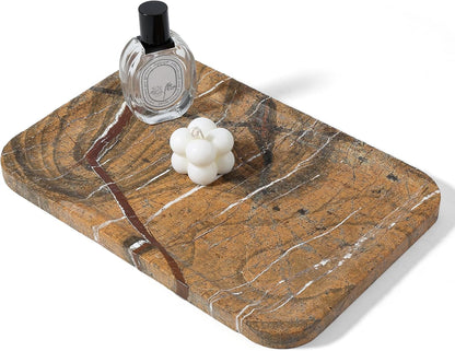 Koville Romano Travertine Tray, 12"x8" Natural Stone Vanity Tray for Countertop Bathroom Kitchen Dresser, Decorative Marble Catchall Trays for Perfume Jewelry, Rectangular Serving Tray(Beige)