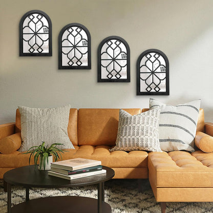 ZEXUIRU 4 Set. Rustic Wall Mirrors for Bedroom Bathroom Living Room Entryway Wood Farmhouse Square Easy to Hang Framed Decorative Accent Hanging Wall-Mounted Mirror Set for Living Room - Black