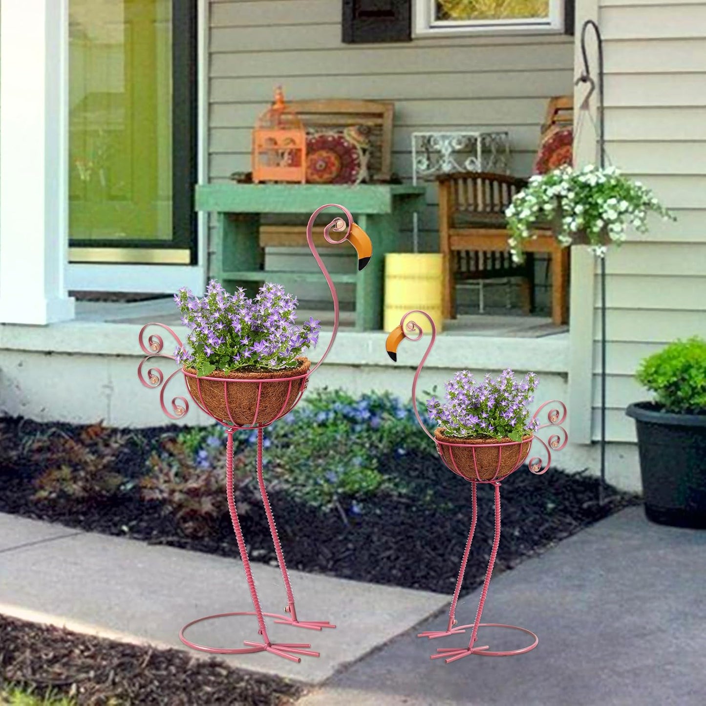COOZZYHOUR Metal Peacock Planter with Fiber Basket -Garden Bird Planters for Outdoor Indoor Lawn,Yard,Porch,Patio, Garden Decorations（Set of 2）