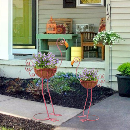 COOZZYHOUR Metal Peacock Planter with Fiber Basket -Garden Bird Planters for Outdoor Indoor Lawn,Yard,Porch,Patio, Garden Decorations（Set of 2）