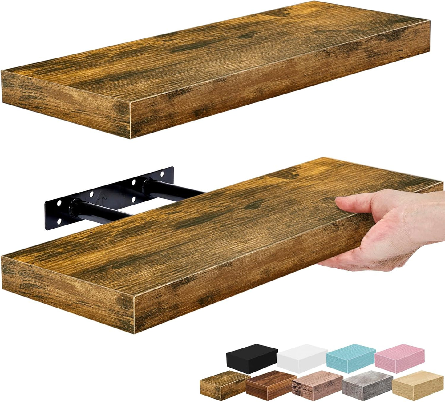 Sorbus Floating Shelves for Wall – 16 Inch Floating Shelf for Kitchen, Bedroom, Living Room, Bathroom, Home & Wall Decor - Mounted Bathroom Shelves with Invisible Brackets (Maple Wood, 2 Pack)