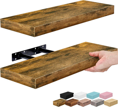 Sorbus Floating Shelves for Wall – 16 Inch Floating Shelf for Kitchen, Bedroom, Living Room, Bathroom, Home & Wall Decor - Mounted Bathroom Shelves with Invisible Brackets (Maple Wood, 2 Pack)