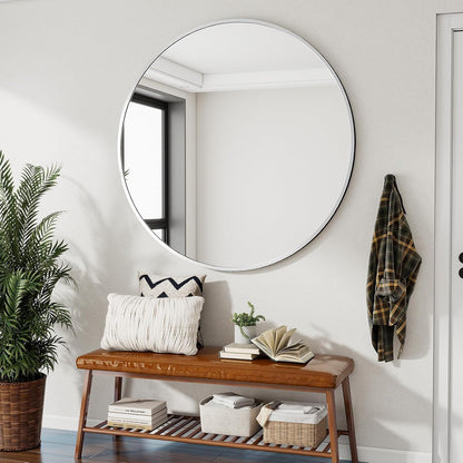 VooBang Large Black Round Bathroom Mirror, 48 inch Circle Wall Mounted Hanging Mirror with Simple Modern Circular Metal Frame for Hallway, Entryway, Living Room, Black Frame