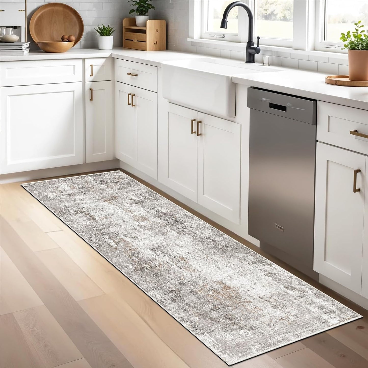 2x3 Washable Non-Slip Area Rug - Soft Low Pile Throw Rug for Kitchen Entryway Bedroom - Modern Indoor Door Mat with Rubber Backing (Beige Grey) - Colors B