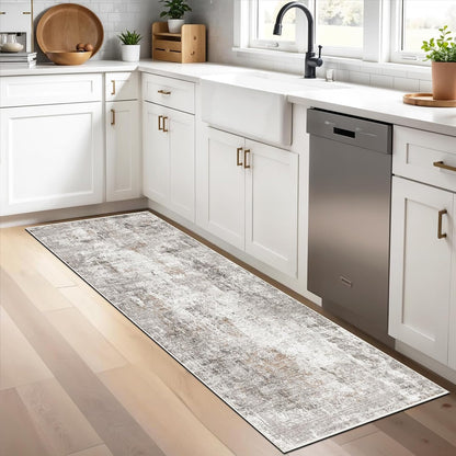 2x3 Washable Non-Slip Area Rug - Soft Low Pile Throw Rug for Kitchen Entryway Bedroom - Modern Indoor Door Mat with Rubber Backing (Beige Grey) - Colors B