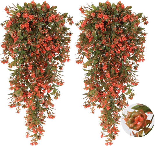 RECUTMS 2Pcs Artificial Hanging Flowers for Outdoor Decoration Fake Hanging Plants Faux White Flowers Artificial UV Resistant Plastic Greenery Vines Ivy for Outdoor Indoor Garden Party Decor（White）