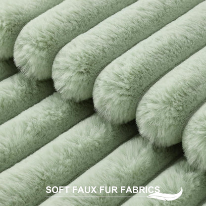 Pallene Faux Fur Plush Throw Pillow Covers 18x18 Set of 2, Luxury Soft Fluffy Striped Decorative Pillow Covers for Sofa, Couch, Living Room, Cream White