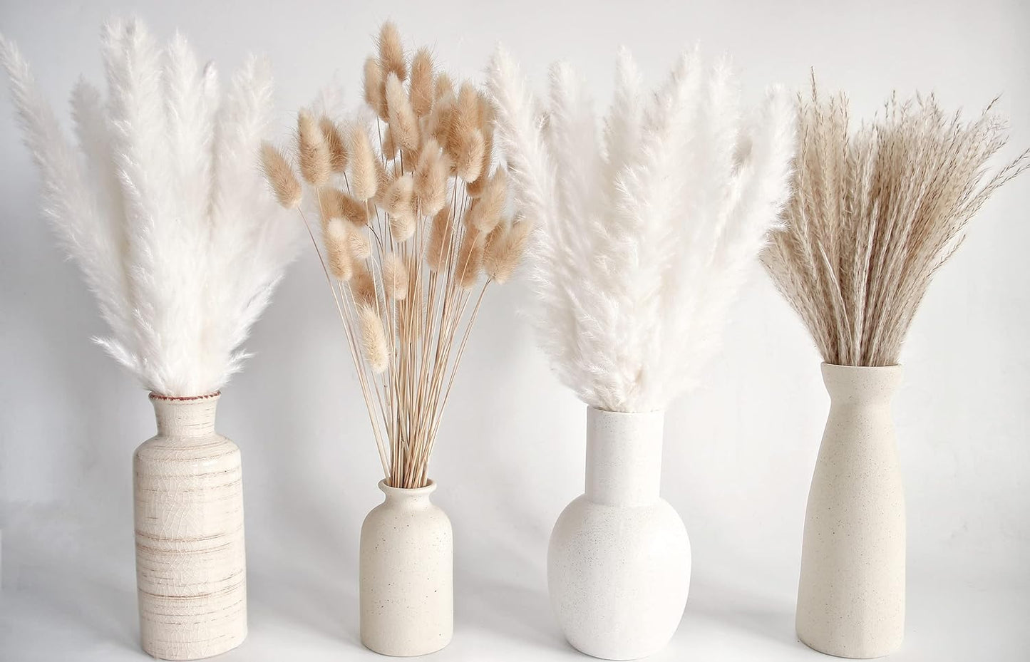 65PCS Pampas Grass Decor, Including pompas Floral, Reed Dried Grass and Bunny Tails Dried Flowers, Natural Dried Pampas Grass Bouquet for Boho Decor Wedding, Home Decoration
