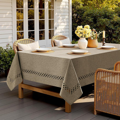 MIULEE Beige Rectangle Linen Polyester Tablecloth with Decorative Cutouts Spring Waterproof Stain Resistant & Shrink-Proof Table Cloth 52x70 inch Farmhouse Style for Dining Wedding and Outdoor