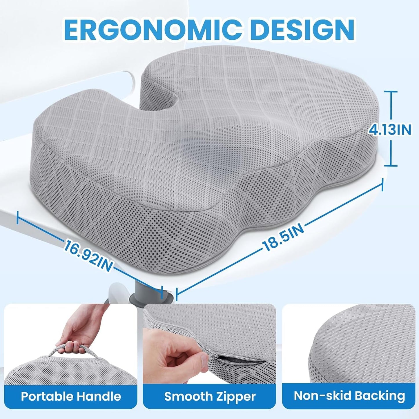 TushGuard Seat Cushion - Memory Foam Cushion for Office Chair, Car Seat, Airplane, Bleacher - Sciatica & Hip & Coccyx Pain Relief Desk Chair Cushion for Long Sitting Office Workers, Car Drivers