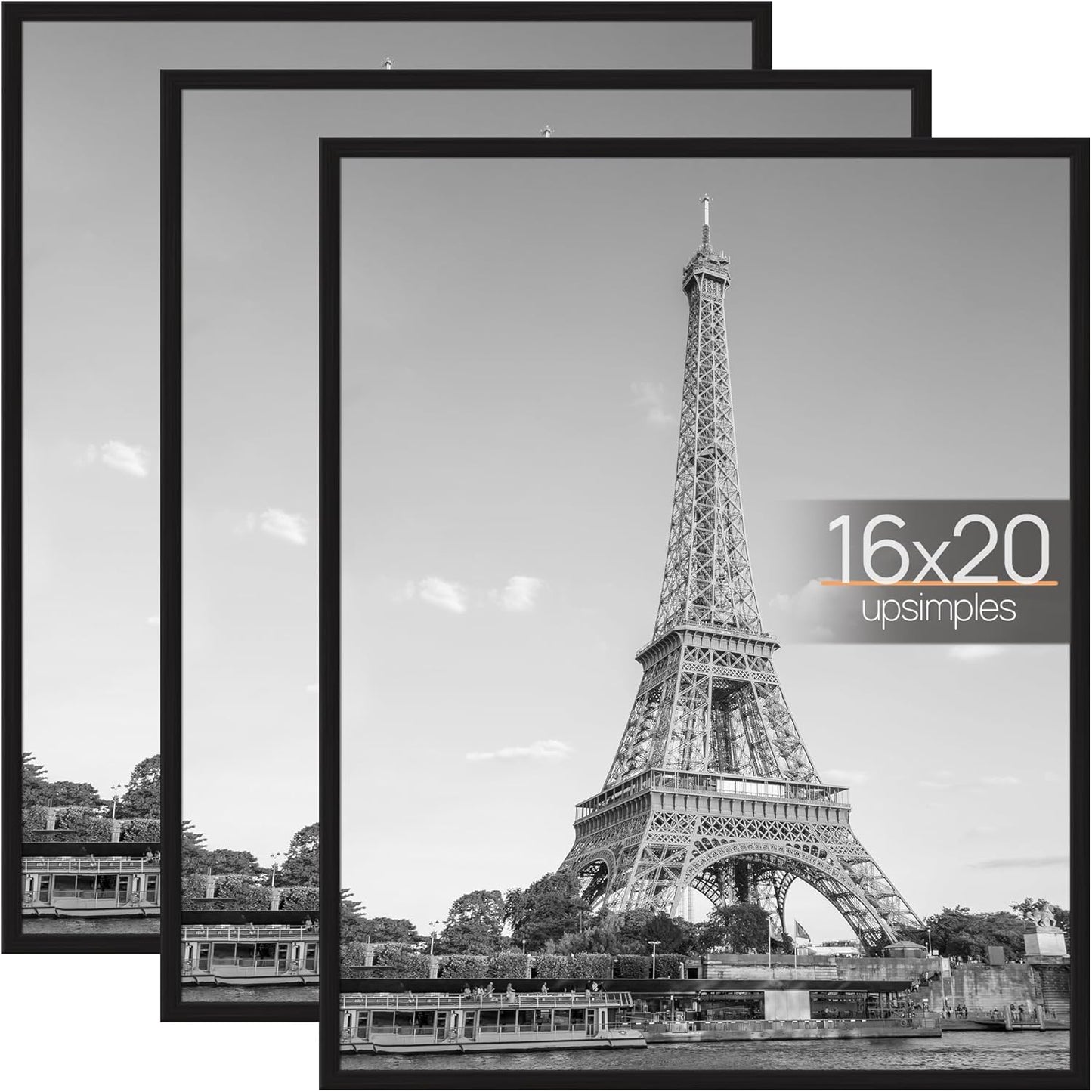 upsimples 18x24 Picture Frame Black 3 Pack, Scratch-Proof Poster Frames 18 x 24 for Photo Gallery - Slide-In Strips, Horizontal or Vertical Wall Mounting