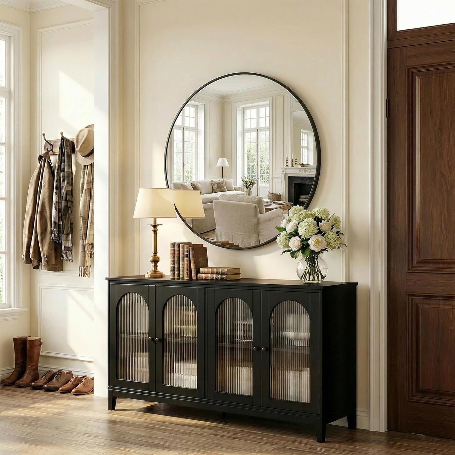 Antok 30 Inch Round Mirror for Wall, Round Bathroom Mirror, Circle Wall Mirrors with Black Metal Frame, Circle Mirrors Suitable for Wall, Bathroom, Vanity, Living Room, Entryway