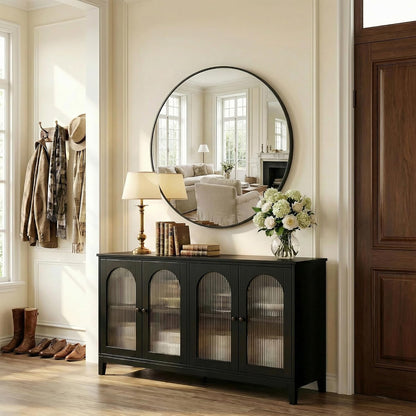 Antok 30 Inch Round Mirror for Wall, Round Bathroom Mirror, Circle Wall Mirrors with Black Metal Frame, Circle Mirrors Suitable for Wall, Bathroom, Vanity, Living Room, Entryway