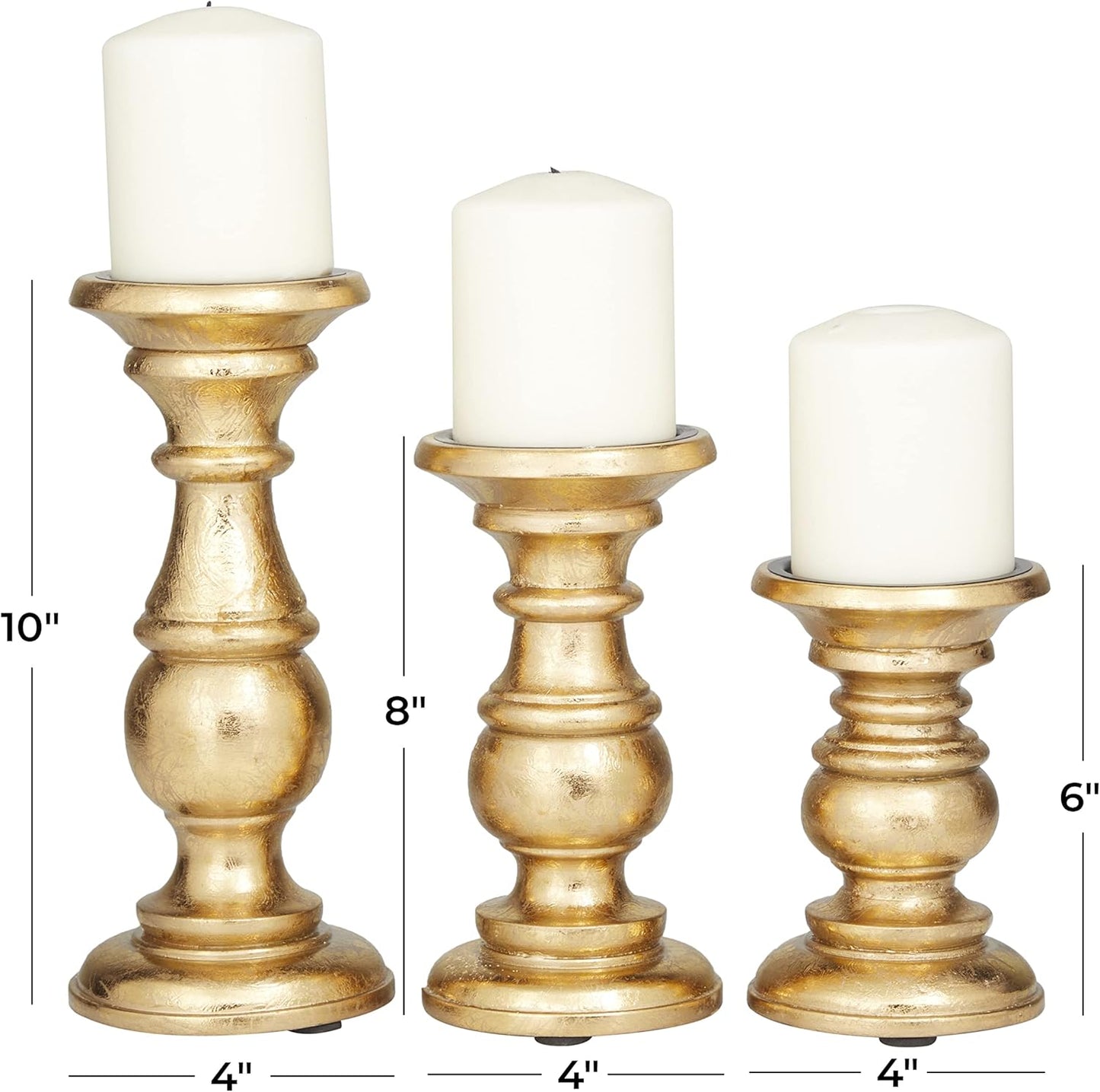 Deco 79 Mango Wood Decorative Candle Holder Distressed Turned Pillar Candle Stand, Set of 3 Candlestick Holder 6", 8", 10"H, Light Blue