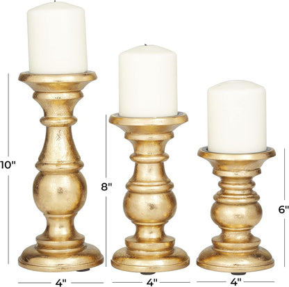 Deco 79 Mango Wood Decorative Candle Holder Distressed Turned Pillar Candle Stand, Set of 3 Candlestick Holder 6", 8", 10"H, Light Blue