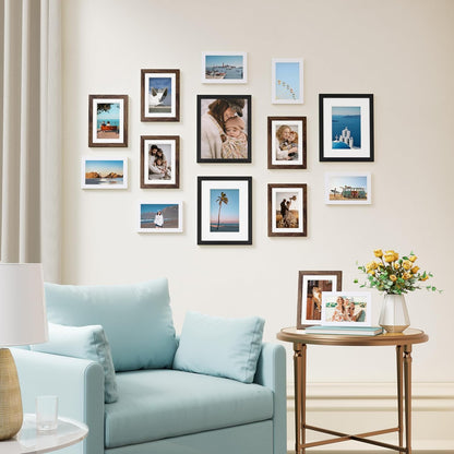 Vittanly 15 Pack Picture Frames Collage Wall Decor for Mounting or Tabletop Display, Gallery Frame Set for Family, Multi Sizes Including 3pcs 8x10, 6pcs 5x7, 6pcs 4x6, Black