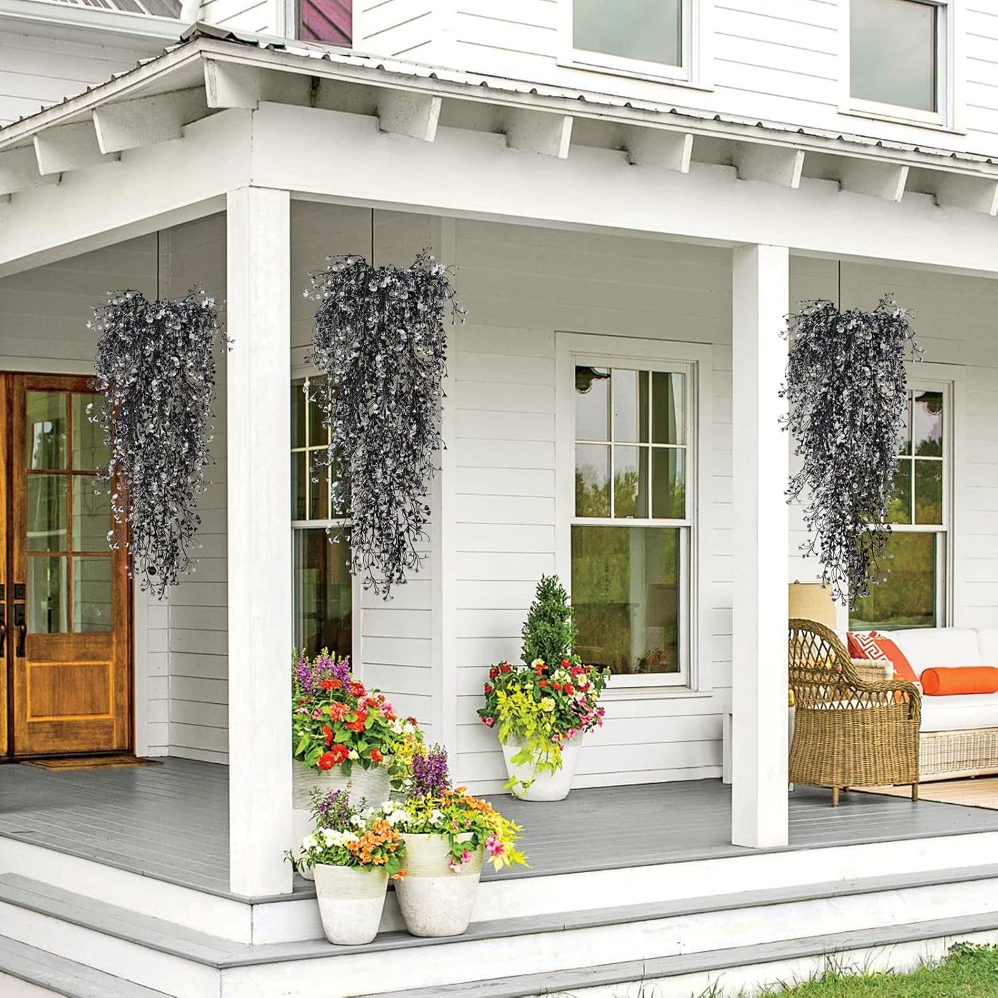 RECUTMS Fake Hanging Plants Artificial Ferns for Outdoor Hanging Faux Plants Vine Ivy Faux Fern Hanging Vines Wall Plants for Home Garden Party Wedding Decor (White 4P)