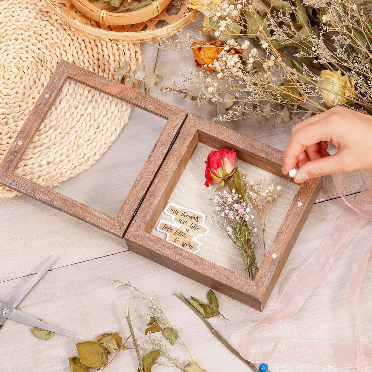 Califortree 8x10 Shadow Box Frame with Linen Back - Sturdy Rustic Memory Display Case of Flower, Pictures, Medals and More, White