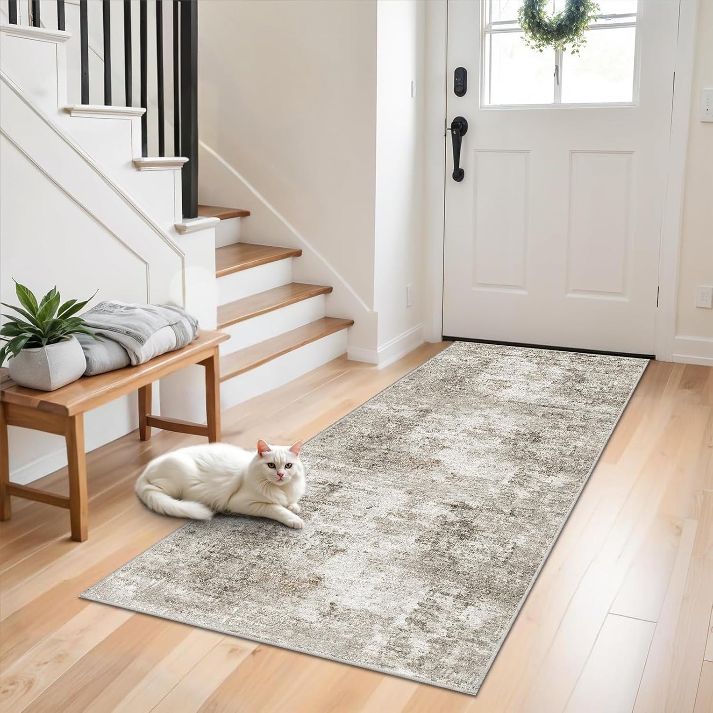2x3 Washable Non-Slip Area Rug - Soft Low Pile Throw Rug for Kitchen Entryway Bedroom - Modern Indoor Door Mat with Rubber Backing (Beige Grey) - Colors A