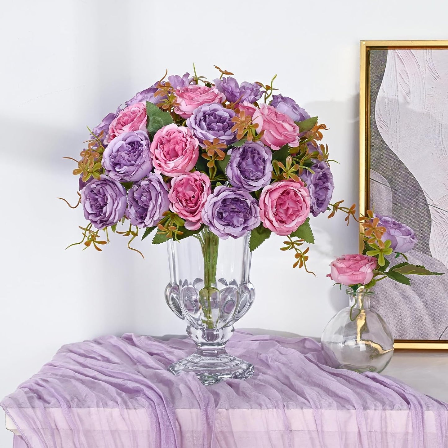 MARTINE MALL 2 Packs Peonies Artificial Flowers, Light Pink Artificial Peonies, Silk Peonies Flowers Fake Peonies Artificial Flowers Peonies Bouquet for Centerpiece Table Wedding Party Home Decor